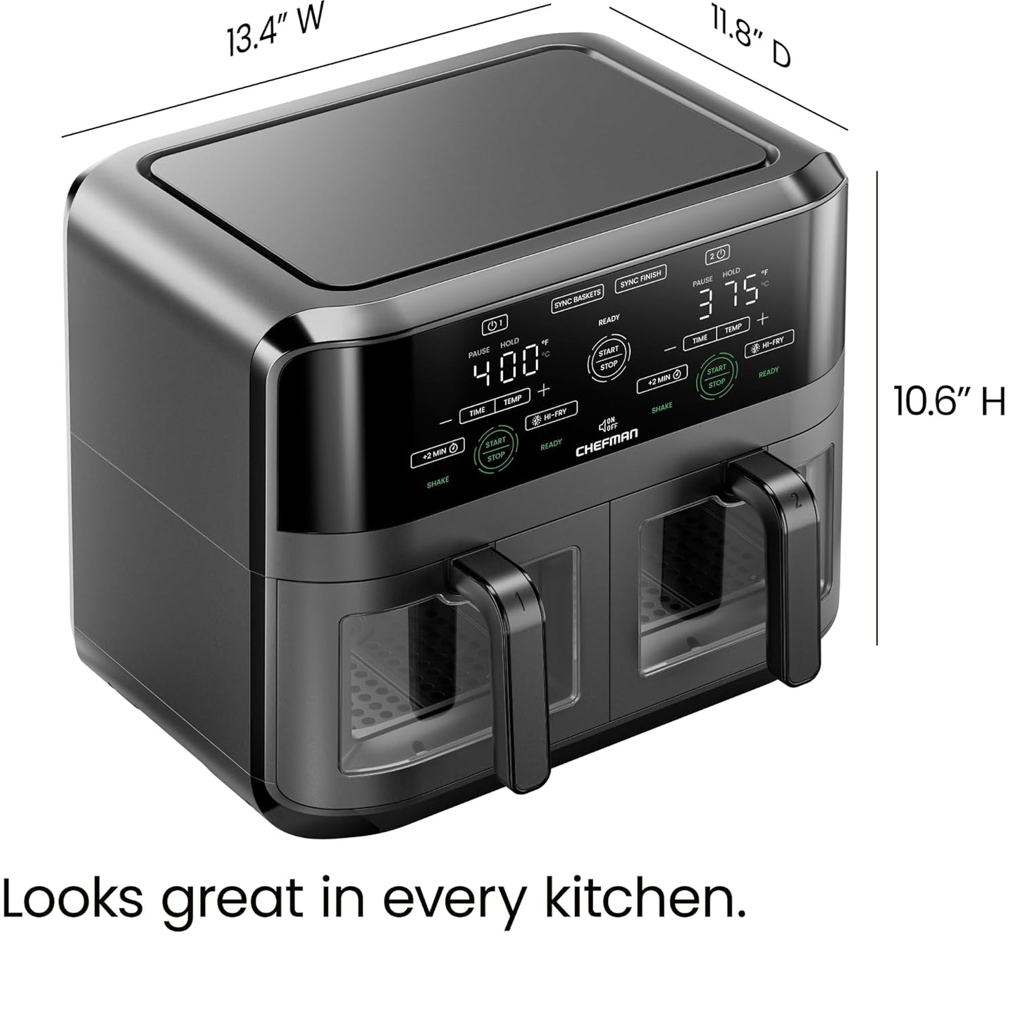 Chefman Turbo Fry Touch 6QT | Dual Basket Air Fryer | Touch Control Panel | Hi-Fry Technology |