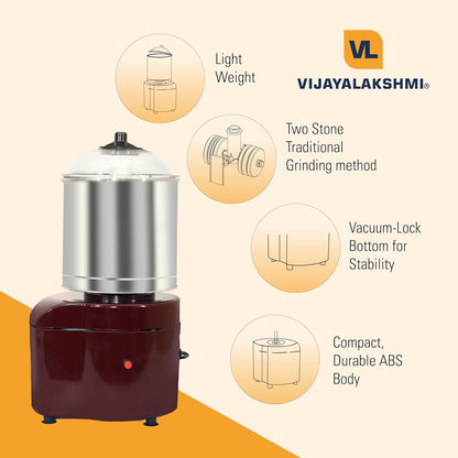 Vijaylakshmi VL Durable 0.5 litre Table Top Wet Grinder-Cute | Cherry | Light Weight | - Infinia Home and Kitchen