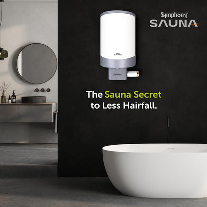 Symphony Sauna Geyser with PUROPOD Filter | White | Hairfall Control Smart Geyser