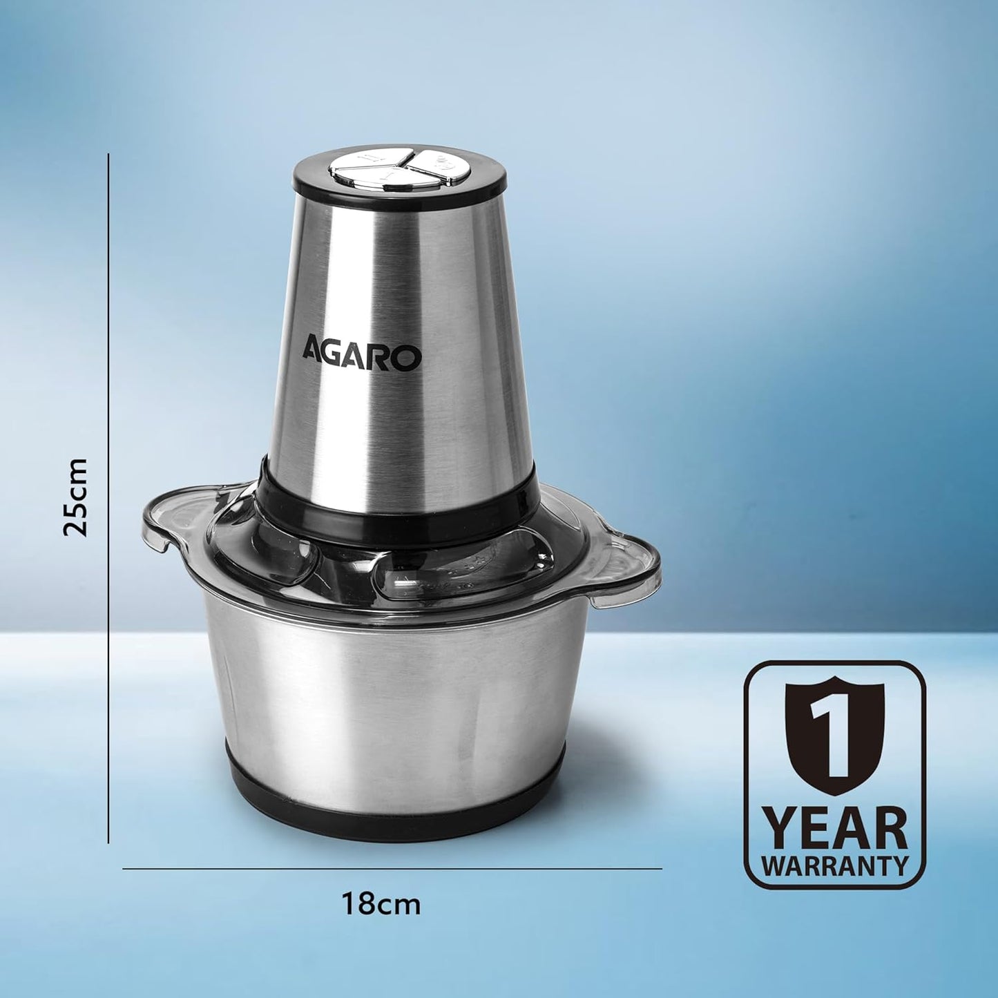 Agaro Delite Vegetable Chopper | 400W | 3 Speed | SS Body |