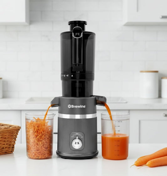 Brewine Cold Press Slow Juicer | For Fruits & Vegetables | Black | Wide Feeder |