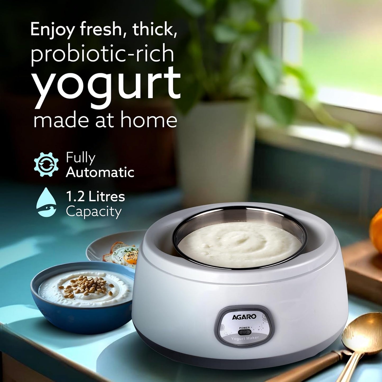 AGARO Classic Portable Yogurt Maker | 1.2L | 304 SS Container | Grey and White |