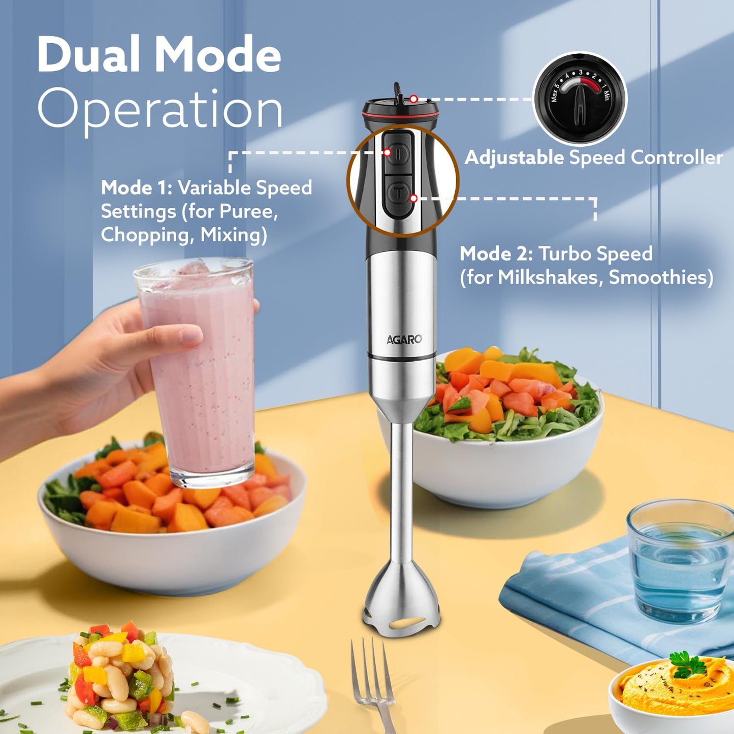 Agaro Grand Plus 6-in-1 Hand Blender | 1000W | Multi-Purpose Kitchen Blender |