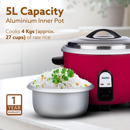 Agaro Regency Electric Rice Cooker | 5L | Aluminium Inner Pot | Red |