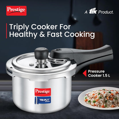 Prestige Triply Svach Pressure Cooker | 1.5 Litre | ISI Certified | 5 Years Warranty |