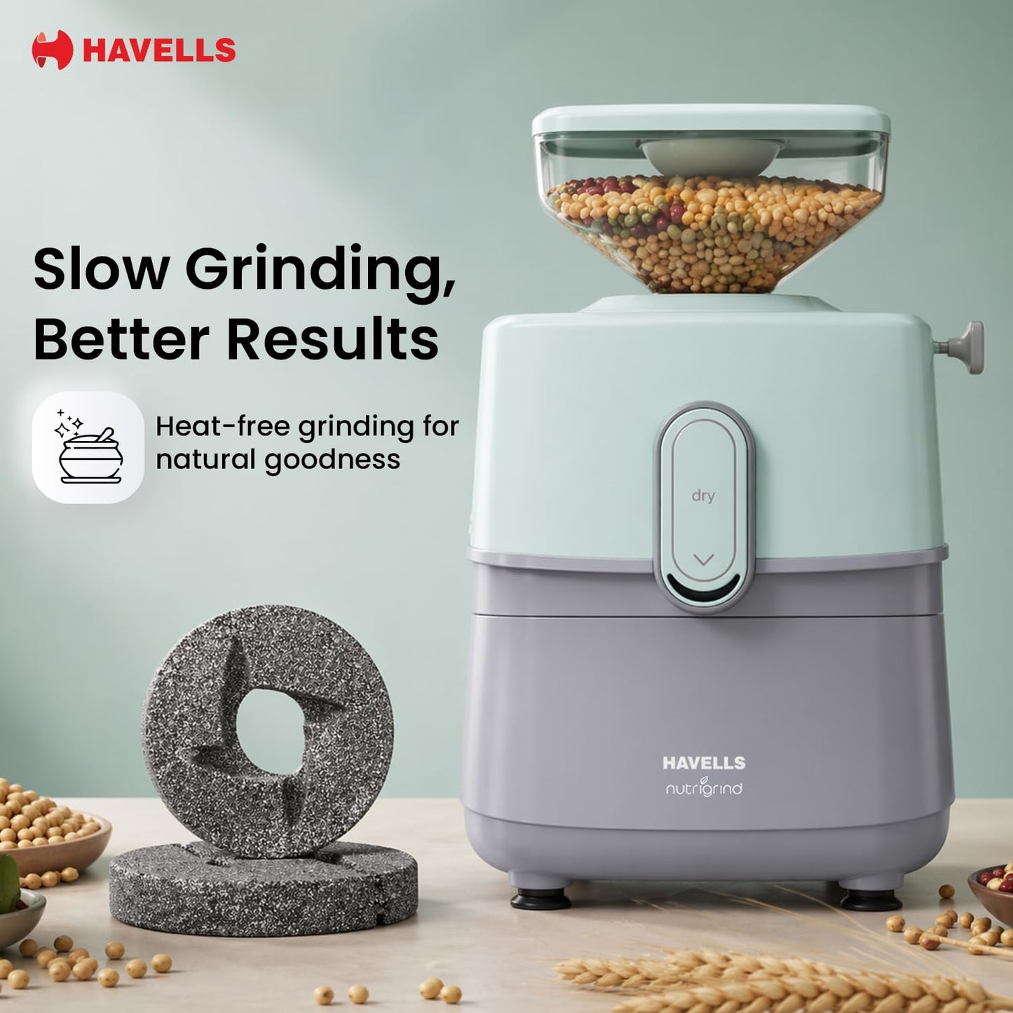 Havells Nutri Grind Atta Mill | 400W | High Torque Induction Motor | Slow Speed Grinding