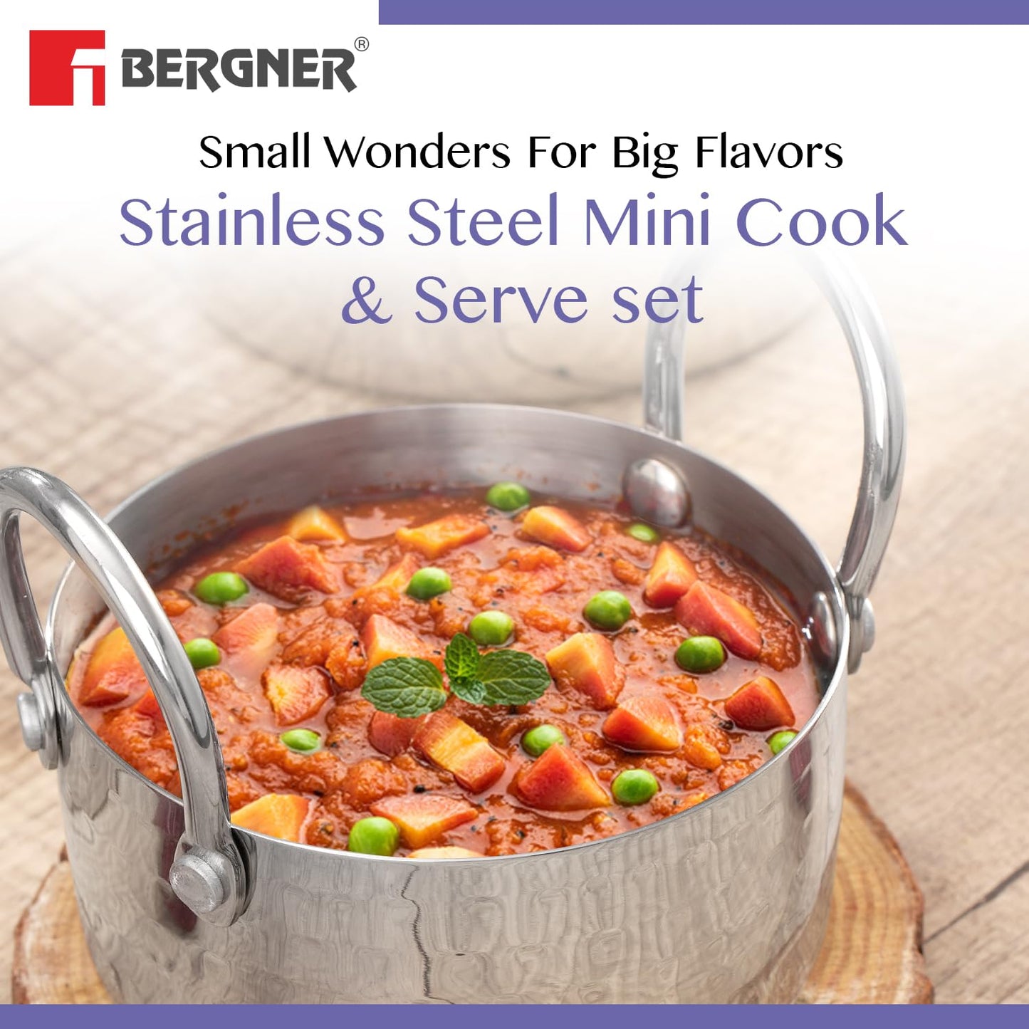 Bergner BE Bergner Essentials Stainless Steel Mini Hammered | 3 Pcs Serving Set | 5 Year Warranty |