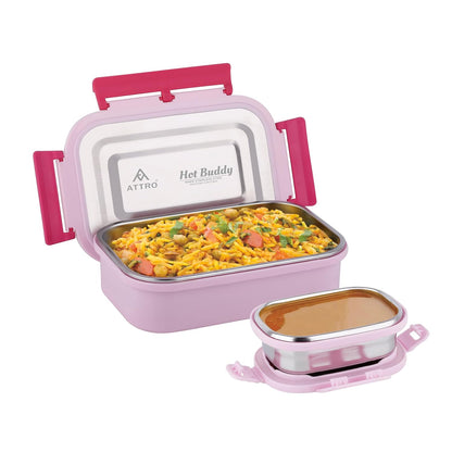 Attro Hot Buddy Stainless Steel Lunch Box | 1 Small Conatiner | Spill Proof |
