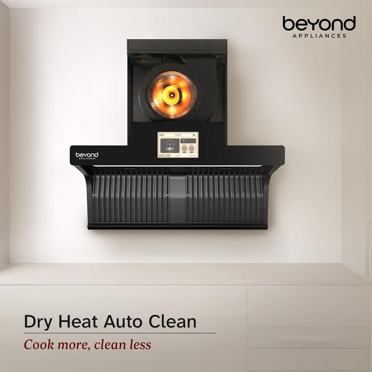 Beyond Orion Auto Clean Kitchen Chimney | 1600 CMH Suction | Filterless | Smart Touchscreen Display & Speaker |