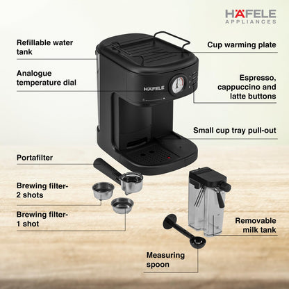 Hafele U-Kaffee Plus Coffee Machine | 15-Bar Pump Pressure | 1250W |
