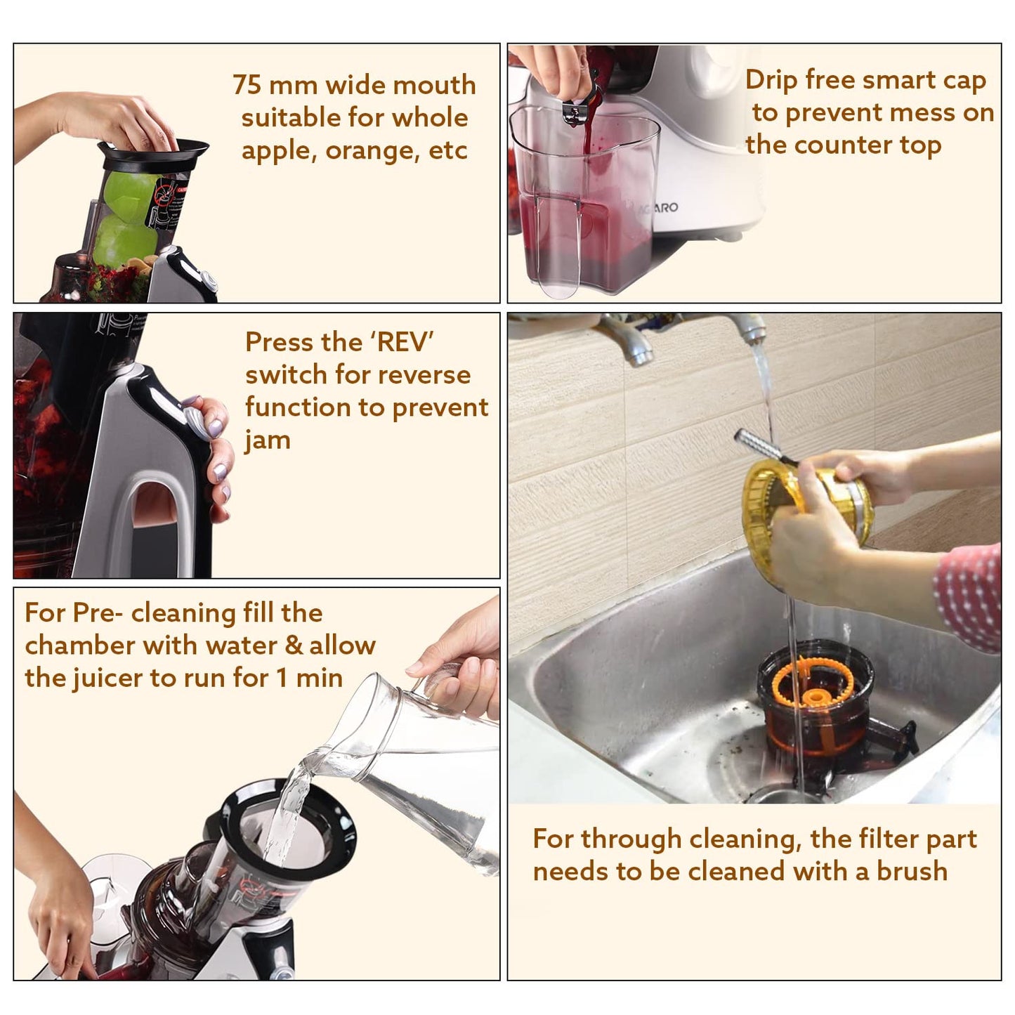 Agaro Imperial All-in-1 Slow Juicer | 240W | Grey & Black | 2 Jars & 3 Strainers |