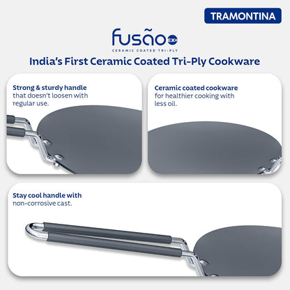 Tramontina Fusao Ex Triply Stainless Steel Ceramic Coated Concave Tawa |  26 cm | 10 Year Warranty |