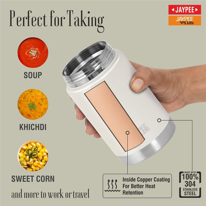 Jaypee Plus Stainless Steel Food Jar | Ivory | Leak Proof | Wide Mouth |