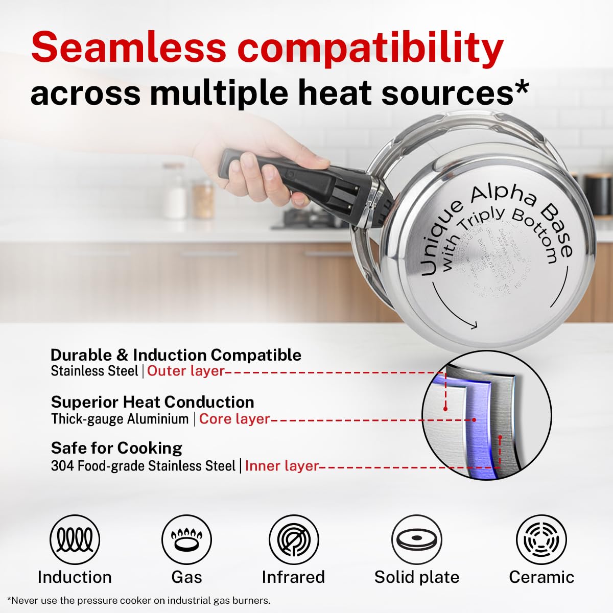 Prestige Stainless Steel Deluxe Alpha Pressure Cooker | 6.5 L | Outer Lid | 10 Year Warranty |