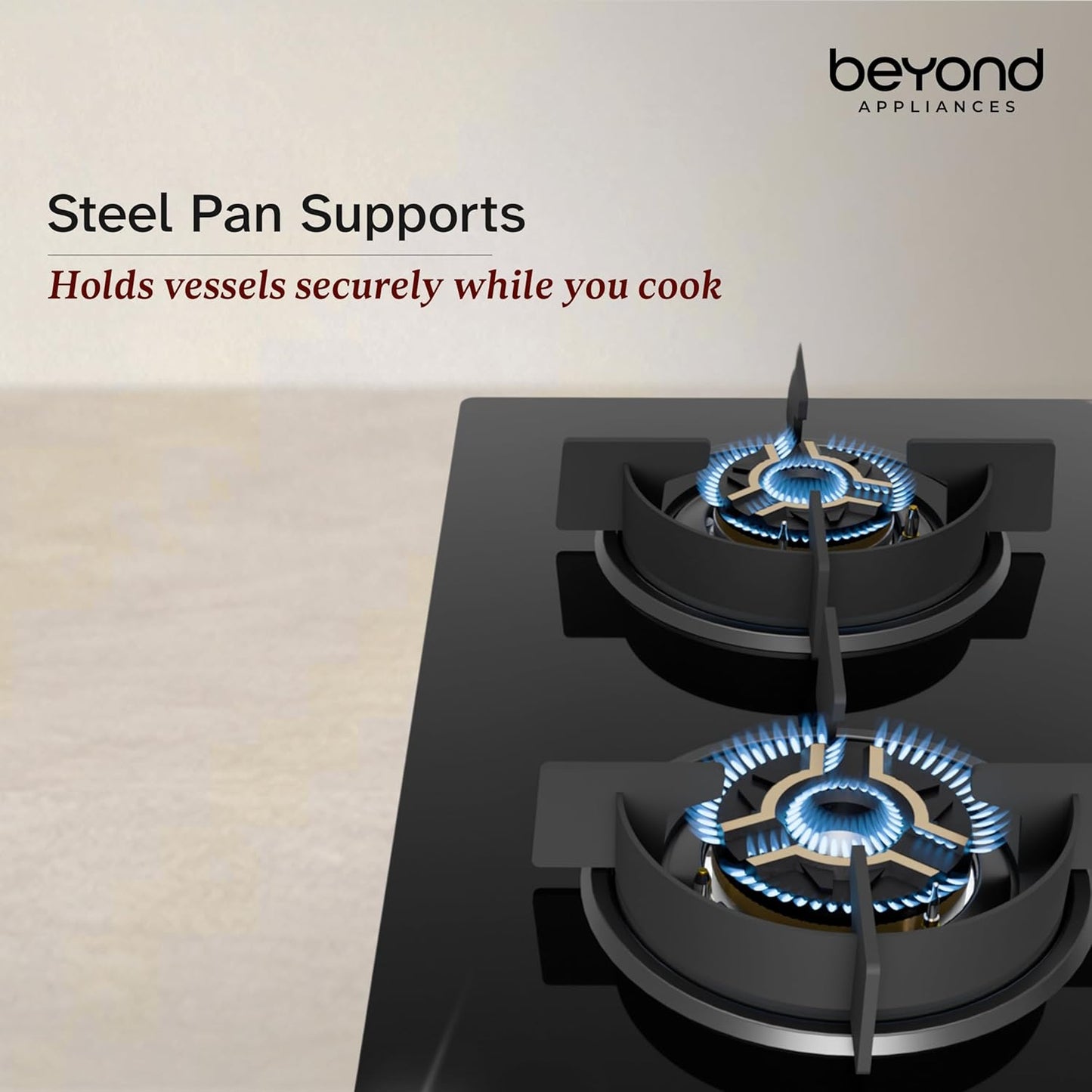 Beyond Appliances Auriga Pro 3-Burner  Auto Ignition | Smart Digital Timer | 5D Full Brass Burners |