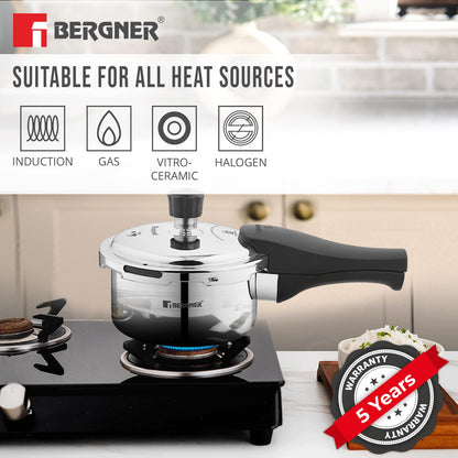 Bergner Junior Trimax Triply Pressure Cooker | 1 Litre | Outer Lid Mini Pressure Cooker |