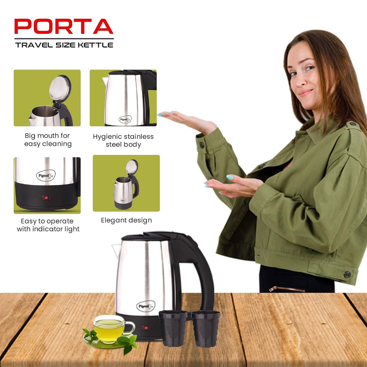 Pigeon Porta Travel Size Kettle | 0.5 Litre | Lightweight | Heat Resistant | 1000 Watts |