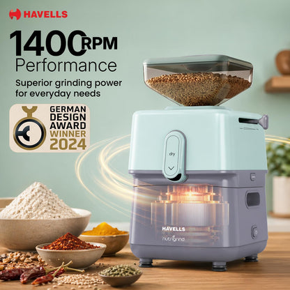 Havells Nutri Grind Atta Mill | 400W | High Torque Induction Motor | Slow Speed Grinding