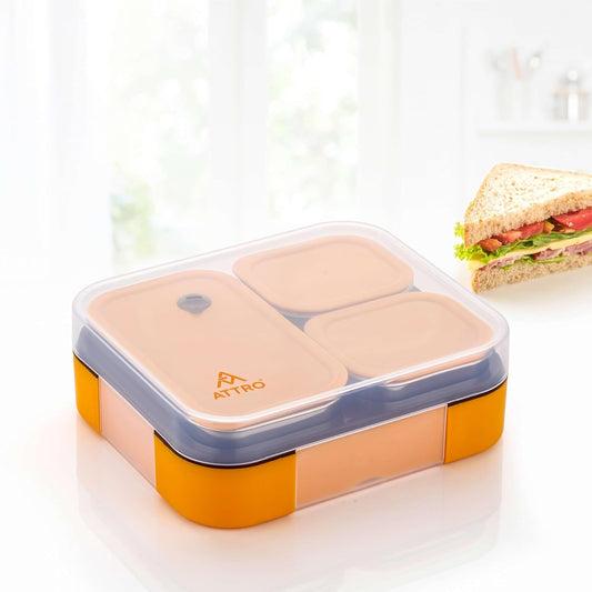 Attro Admire 3 Compartment SS Lunch Box | Light Weight | BPA Free |