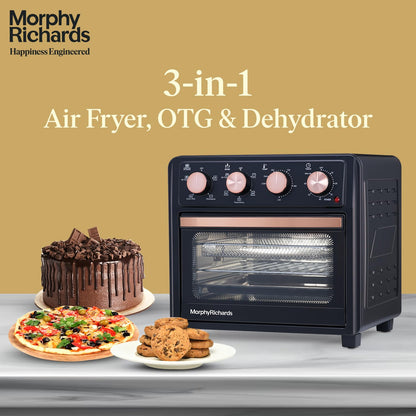 Morphy Richards AirCrisp 25 Litre Air Fryer Oven | Black & Rose Gold | In built Air Fryer and OTG |