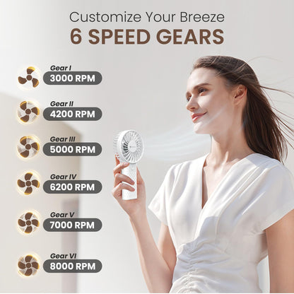 Portronics Toofan Mini 2 Portable Fan | 6 Speeds | for Travel & Office Use | Lightweight & Compact | White |