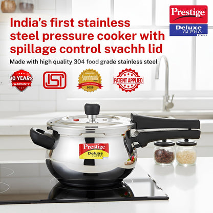 Prestige Deluxe Alpha Svachh Junior Handi Pressure Cooker | 4 Litre | Outer Lid |