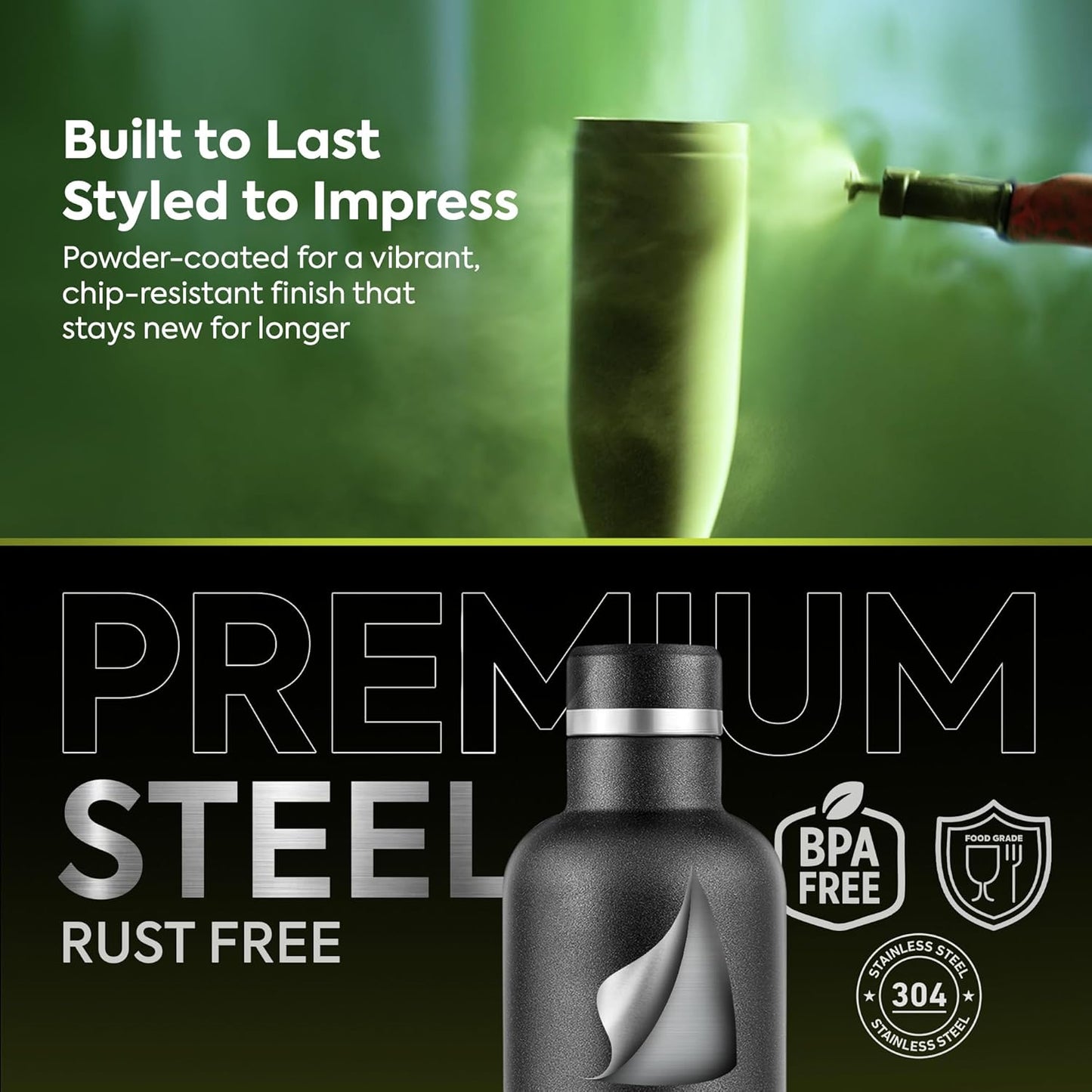 Pexpo Stainless Steel Water Bottle | 1 L | Hot and Cold Flask | Black |