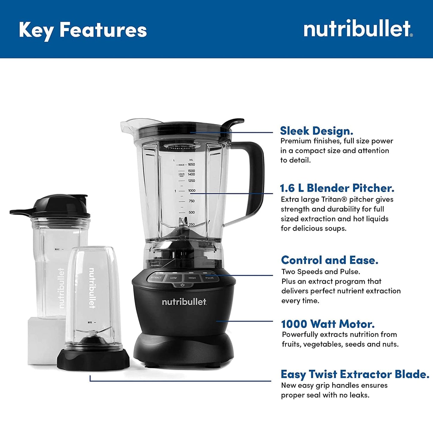 Nutribullet Pro 1000 Watts | 3 Unbreakable Jars | Dark Grey |