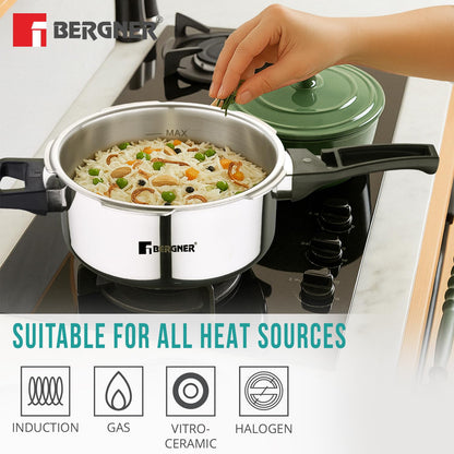 Bergner Argent Triply Stainless Steel Pressure Cooker | 2.5 Litres | Sturdy Handle |