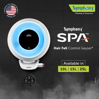 Symphony SPA Geyser with PUROPOD Filter | White | Hairfall Control Smart Geyser