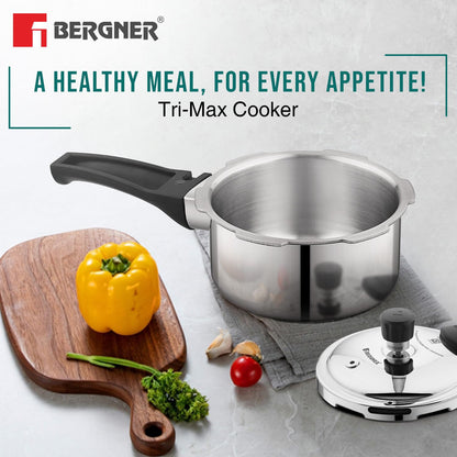 Bergner Junior Trimax Triply Pressure Cooker | 1.5 Litre | Measuring Scale Inside |