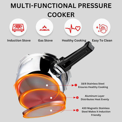Vinod Platinum Triply Stainless Steel Pressure Cooker | 5 Litre |  Outer Lid | Medium Sized Families |