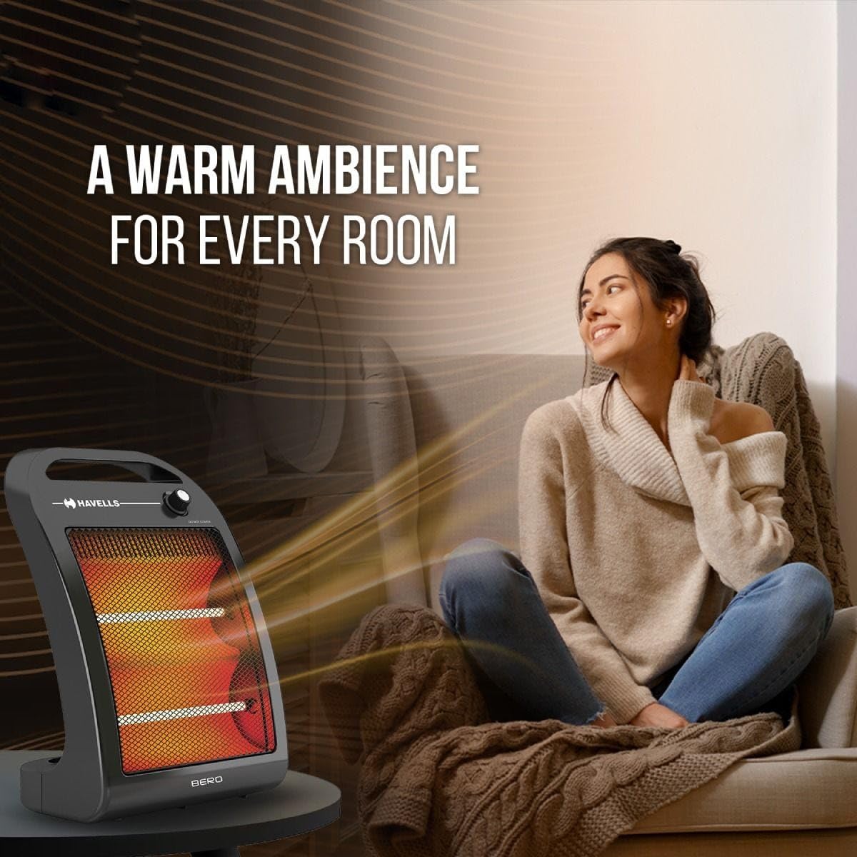 Havells Bero Quartz Heater | Black | 800 watt | 2 Heat Settings |