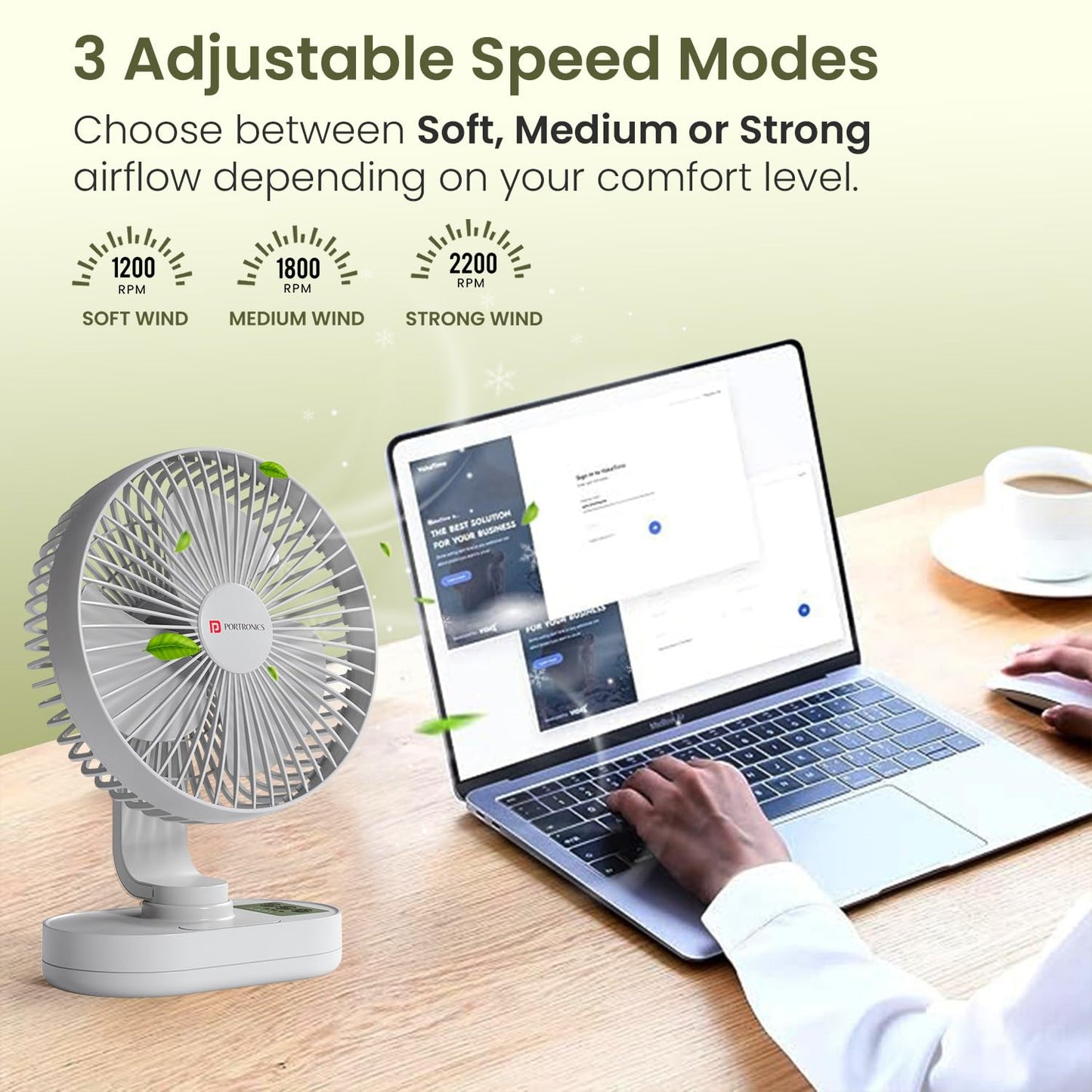 Portronics Airloop Portable Desk Fan with Automatic 92° Oscillation | 90° Tilt | Rechargeable |