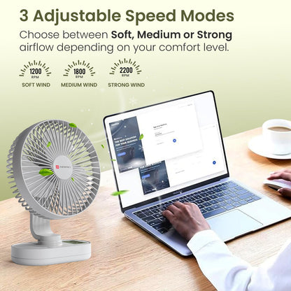Portronics Airloop Portable Desk Fan with Automatic 92° Oscillation | 90° Tilt | Rechargeable |