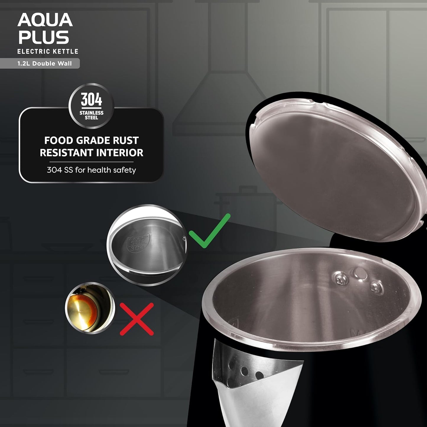 Havells Aqua Plus 1.2 litre Double Wall Kettle | 1250W | Black | Wider Mouth |