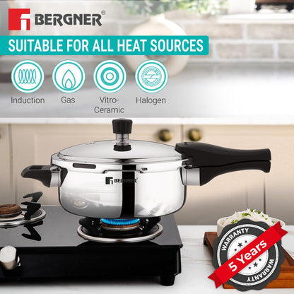 Bergner Trimax Stainless Steel Pressure Cooker | 3 Litre | Easy Locking |