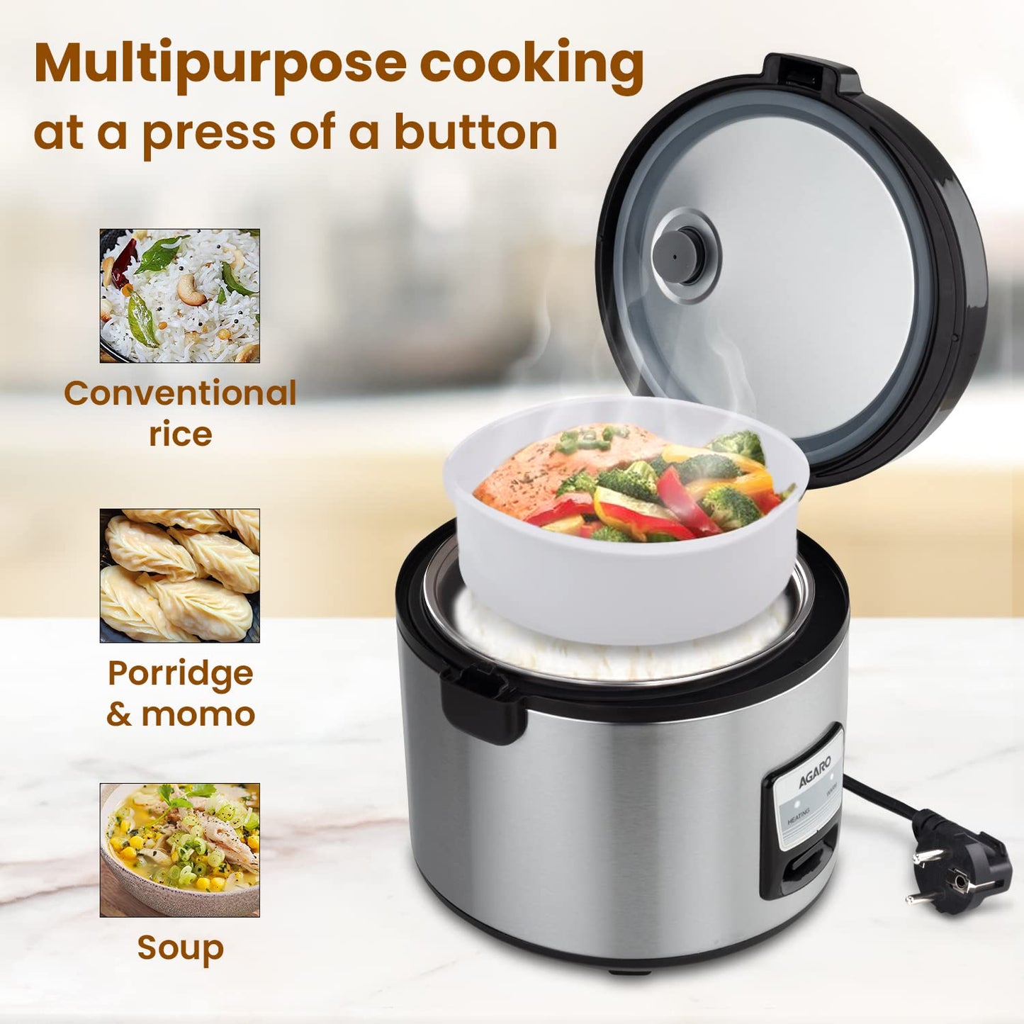 Agaro Regency Electric Rice Cooker | 5L | Automatic Cooking | Easy Grip Handle |