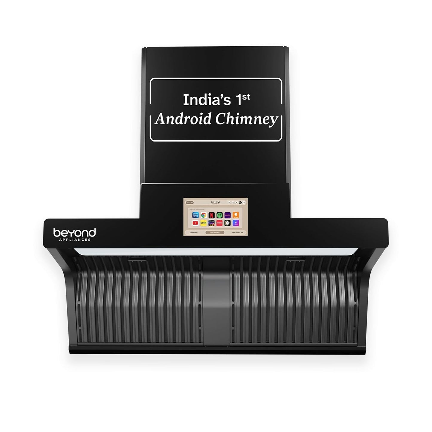Beyond Orion Auto Clean Kitchen Chimney | 1600 CMH Suction | Filterless | Smart Touchscreen Display & Speaker |