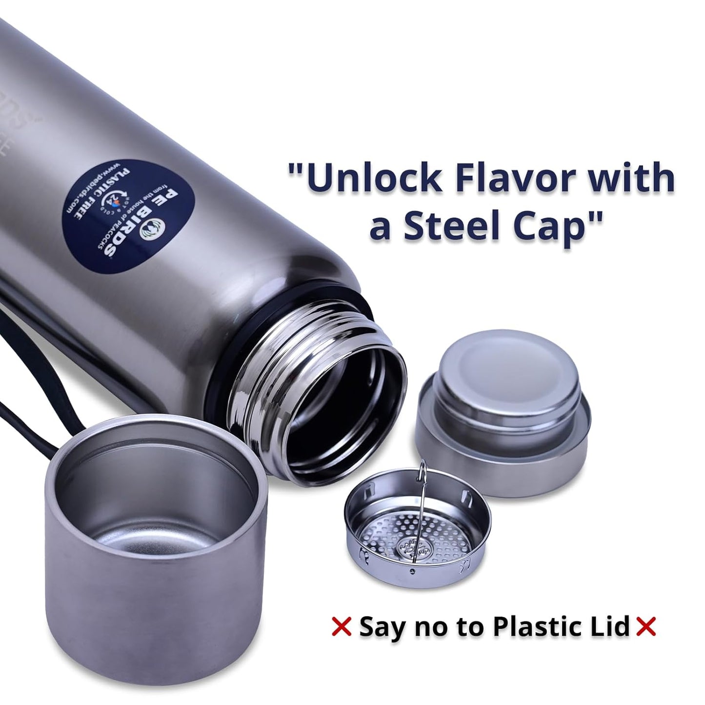 PE Birds Stainless Steel Vacuum Insulated Flask | 1000ml | Silver |