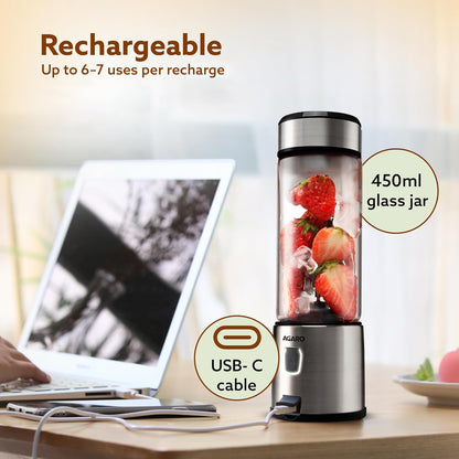 Agaro Galaxy Portable Blender | 450 ml | Rechargeable | Silver |