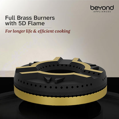 Beyond Appliances Solaria 4 Burner Smart Gas Stove | Auto Ignition| Digital Timer & Flame Failure Device | Full Brass Burners | Toughened Glass | ISI Certified |