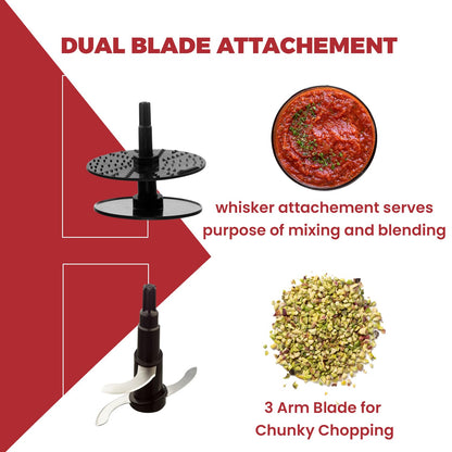 Pigeon Rapid Electric Chopper | Portable with 3 Stainless Steel Blades | Maroon | 300 Watts |