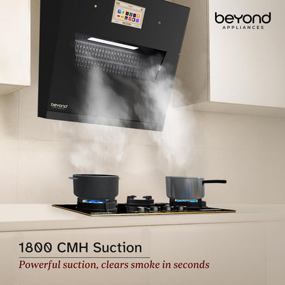Beyond Appliances Eris BLDC Kitchen Chimney | 1800 CMH Suction | Auto Clean | Filterless | Smart Touchscreen