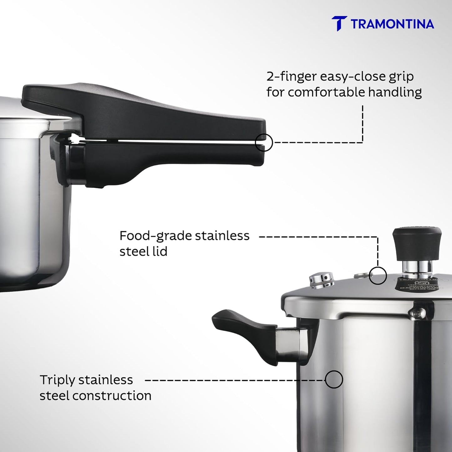 Tramontina Tri-Ply Stainless Steel Pressure Cooker | 5 Litre | Food-Grade SS304 |