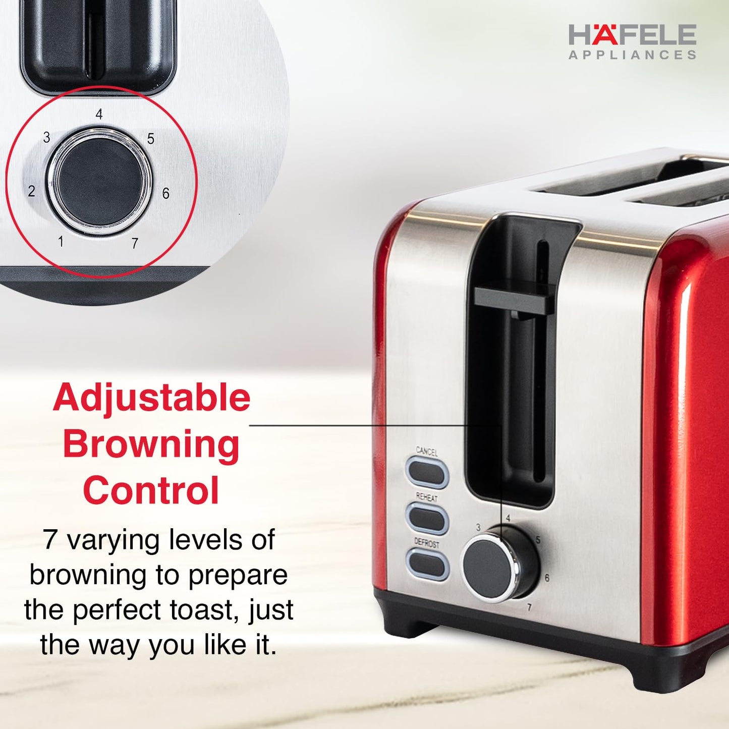 Hafele Amber | 2 Slice | Pop Up  | Electric Toaster | Red