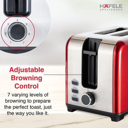 Hafele Amber | 2 Slice | Pop Up  | Electric Toaster | Red