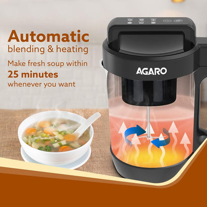 AgarElite Soup Maker | 1L | SS Blades | Grey | 6 Preset Cooking Functions |