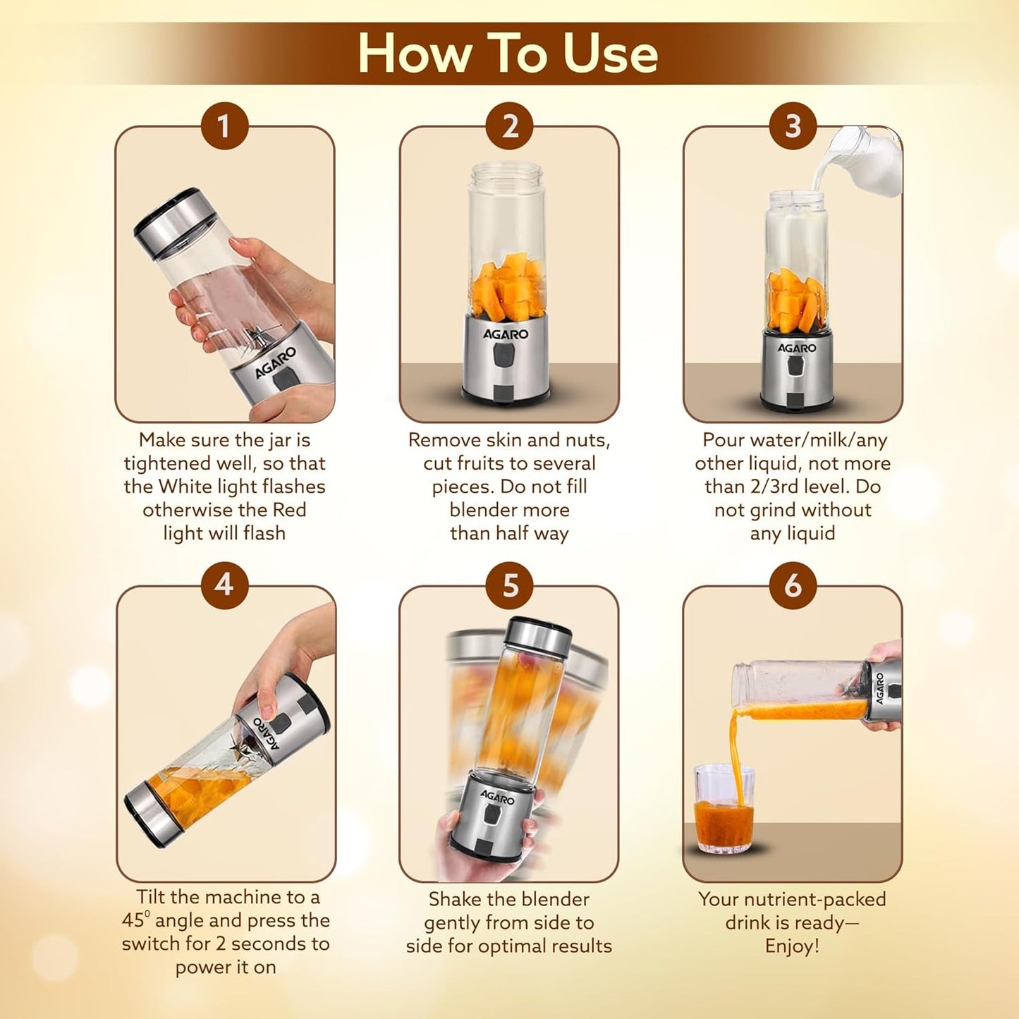 Agaro Galaxy Portable Blender | 450 ml | Rechargeable | Silver |