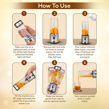 Agaro Galaxy Portable Blender | 450 ml | Rechargeable | Silver |